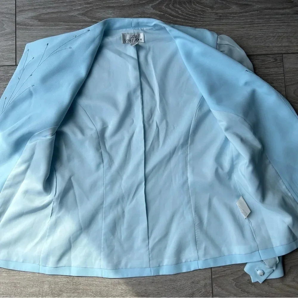 Vintage Lori Ann Blue Sequins Collar Mesh Sleeve Blazer Made in Canada